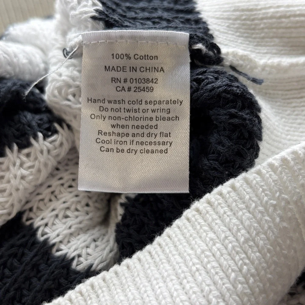 Evereve Ivy Open Weave Tee Sweater Navy Blue White Stripe Crewneck Sz S - Picture 8 of 10